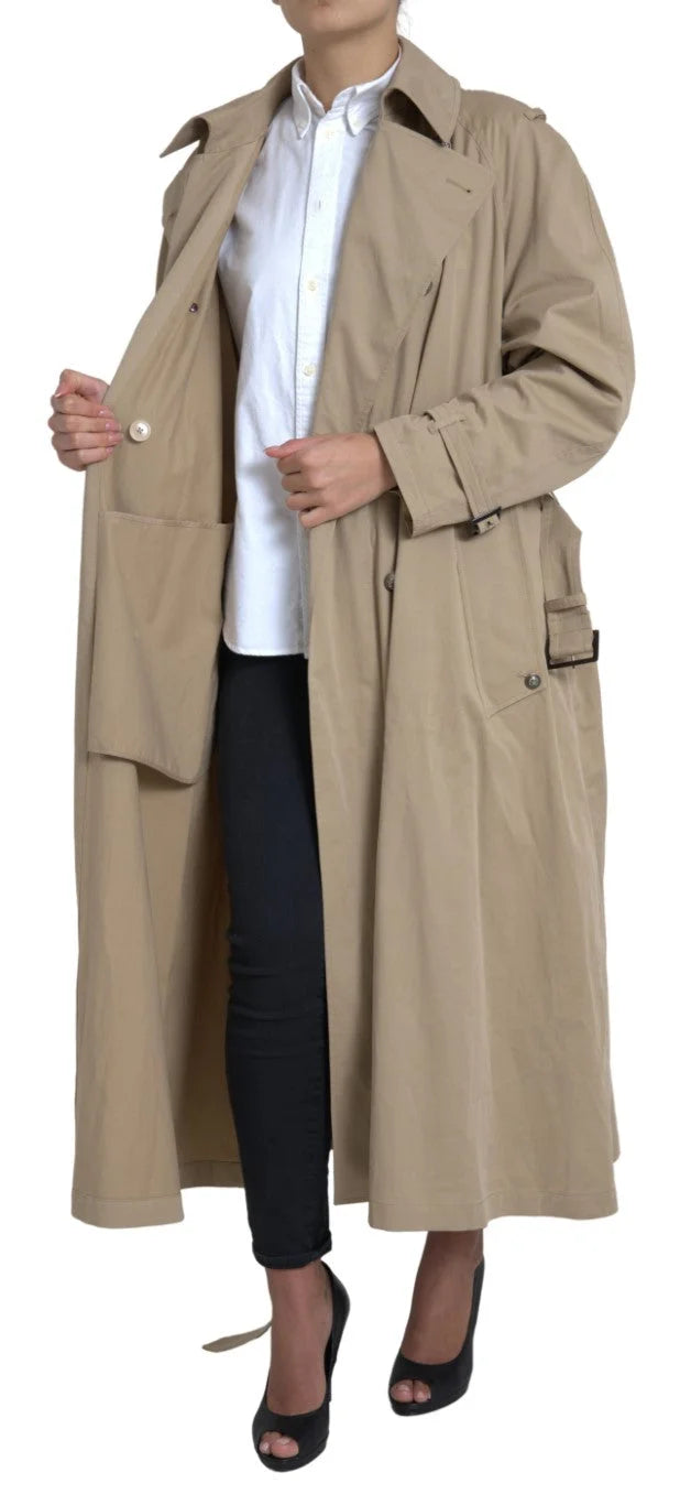 Dolce & Gabbana Khaki Double Breasted Trench Coat Jacket - IT46|XL - Trench Coats
