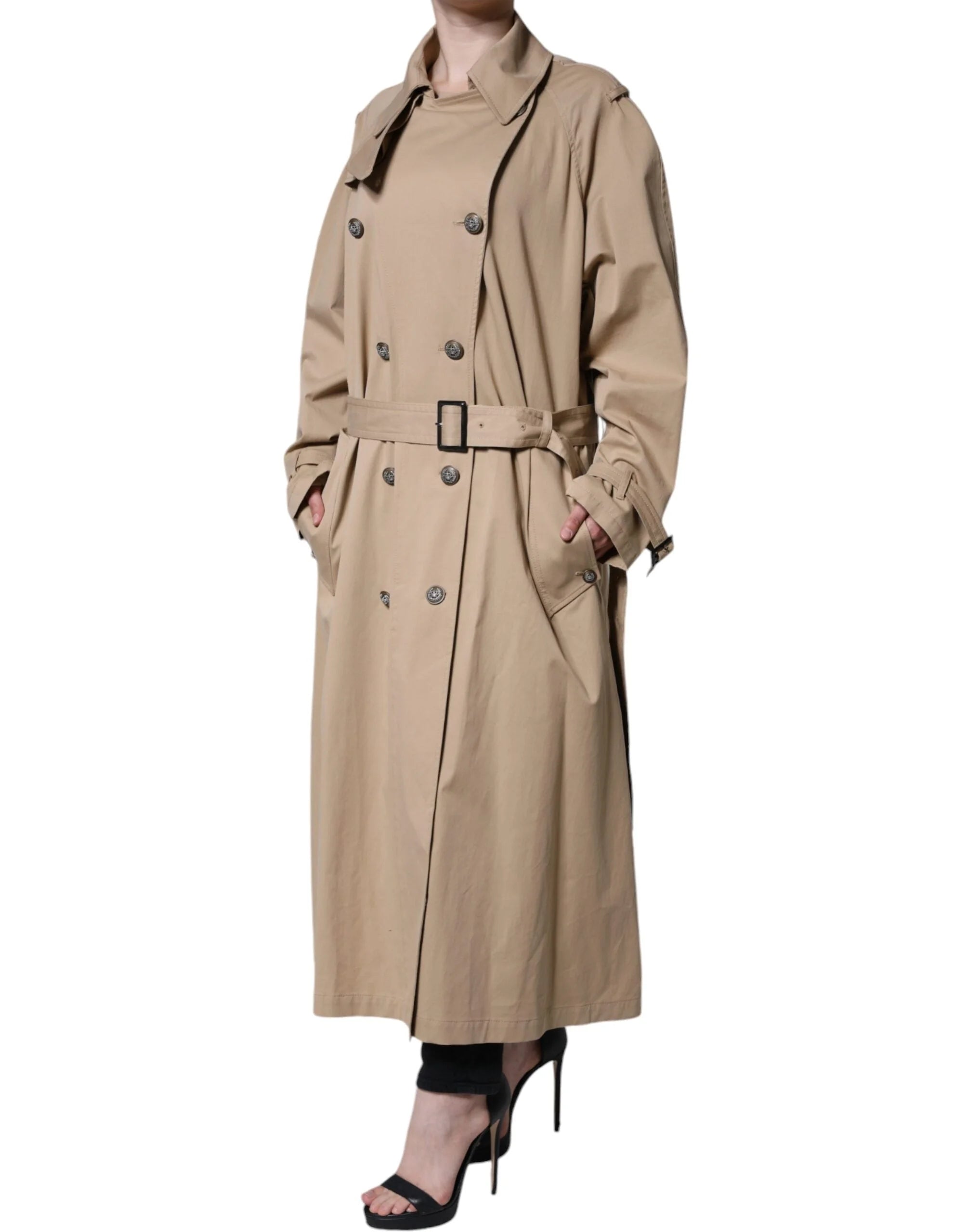 Dolce & Gabbana Khaki Double Breasted Trench Coat Jacket - IT46|XL - Trench Coats