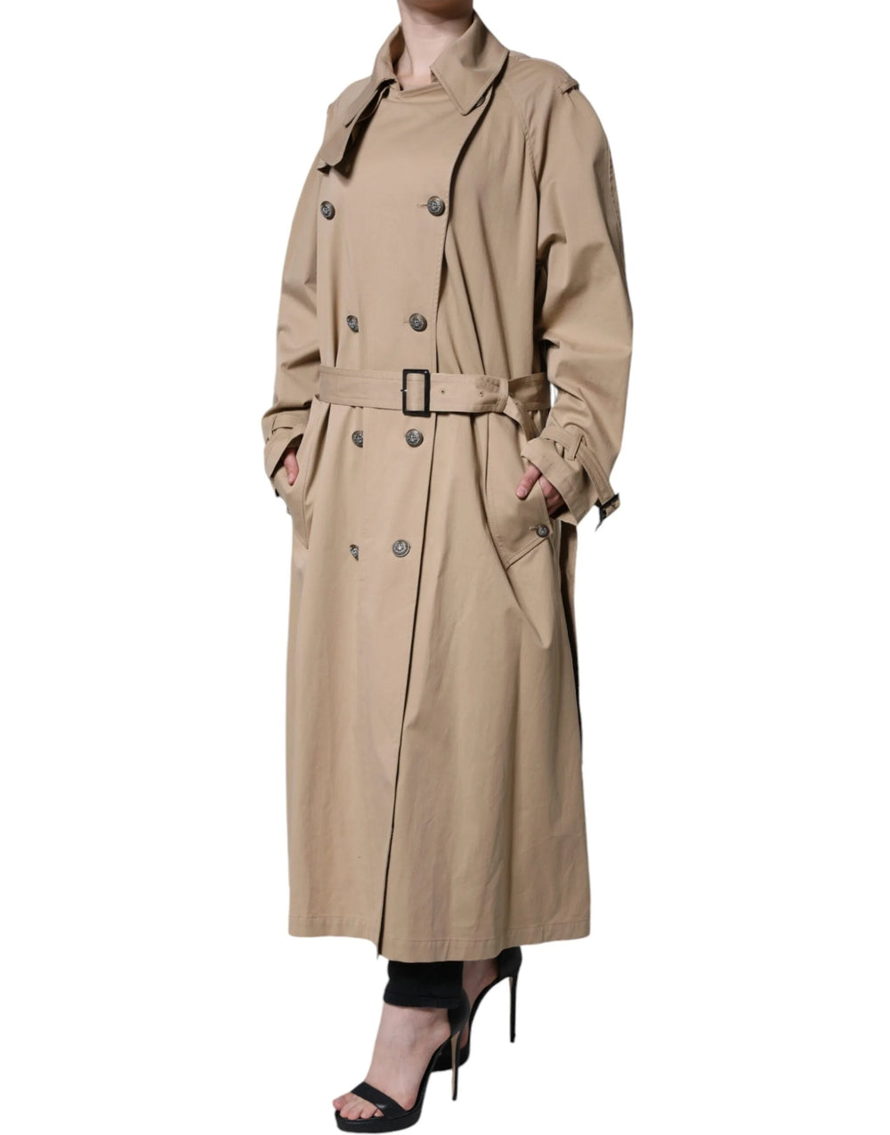 Dolce & Gabbana Khaki Double Breasted Trench Coat Jacket - IT46|XL - Trench Coats