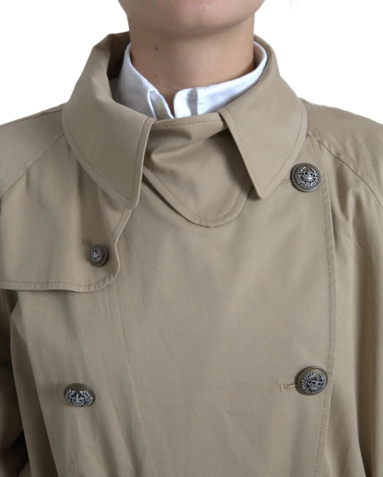 Dolce & Gabbana Khaki Double Breasted Trench Coat Jacket - IT46|XL - Trench Coats