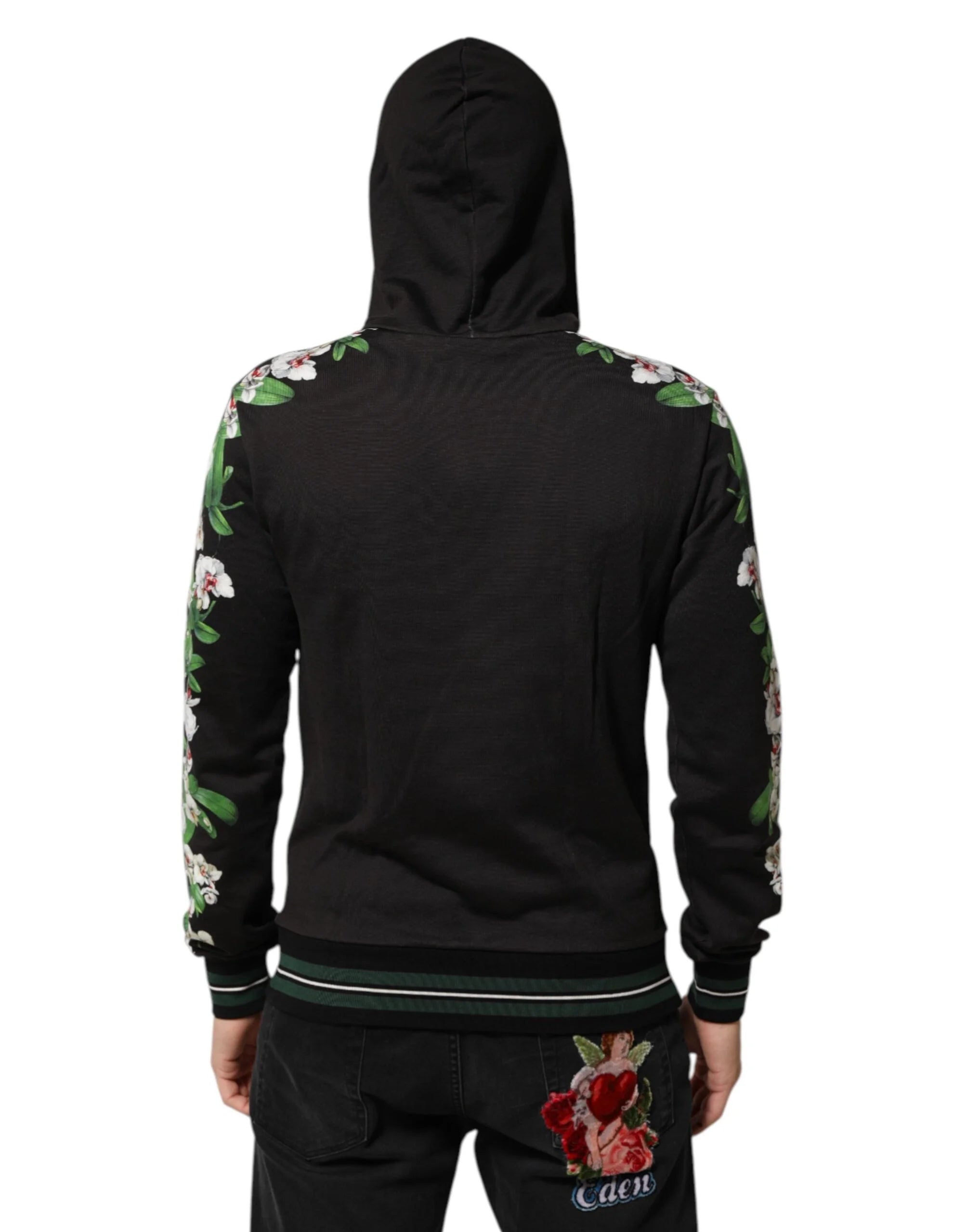Dolce & Gabbana KING Black Orchid Floral Crown Logo Hoodie Sweater - Hoodies