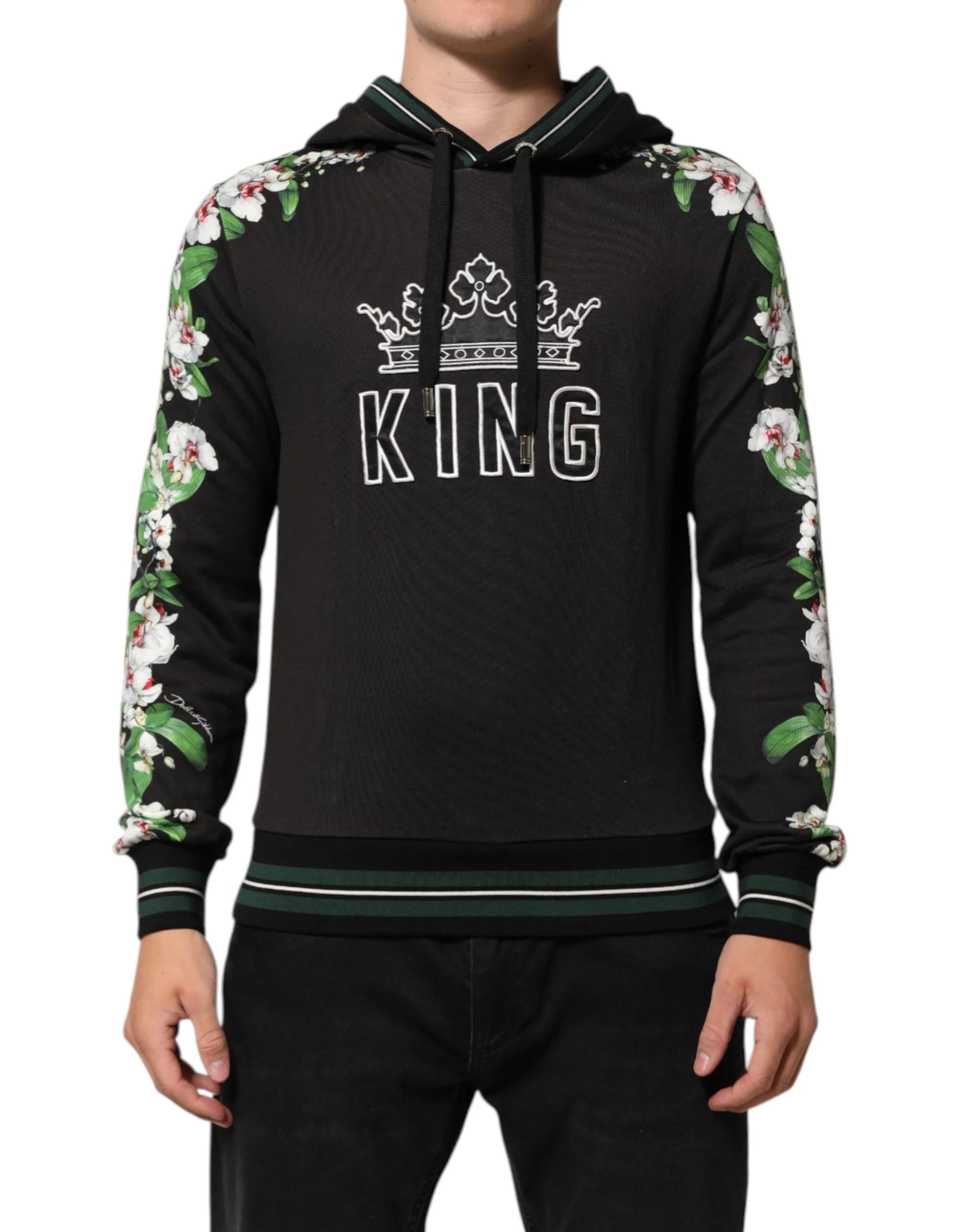 Dolce & Gabbana KING Black Orchid Floral Crown Logo Hoodie Sweater - Hoodies