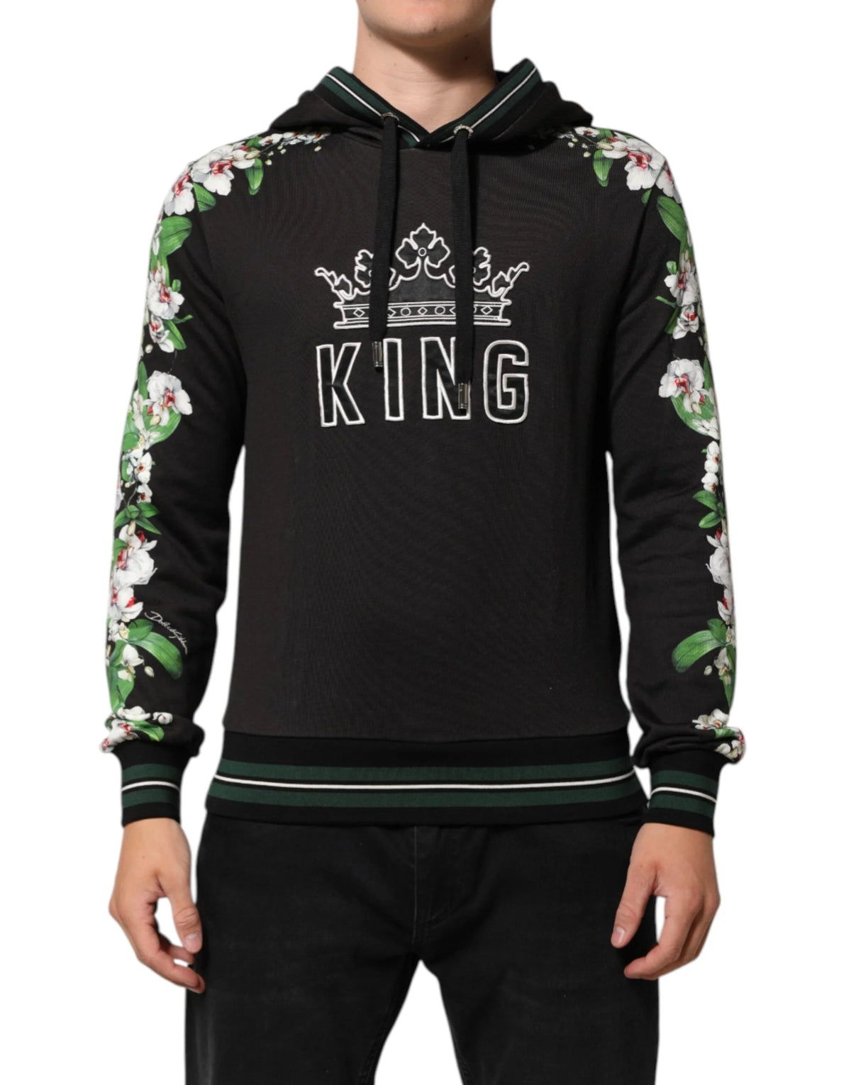 Dolce & Gabbana KING Black Orchid Floral Crown Logo Hoodie Sweater - Hoodies