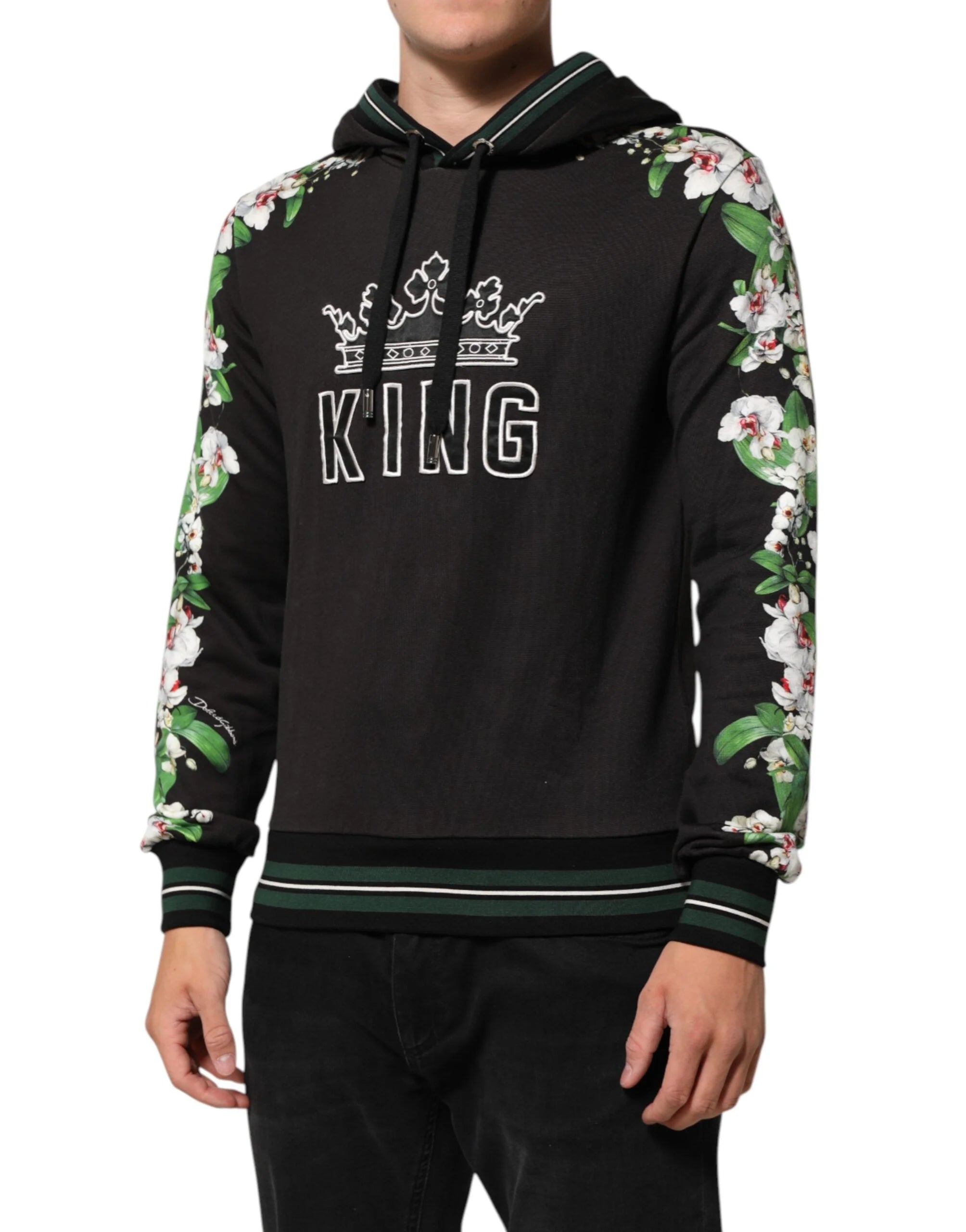 Dolce & Gabbana KING Black Orchid Floral Crown Logo Hoodie Sweater - Hoodies