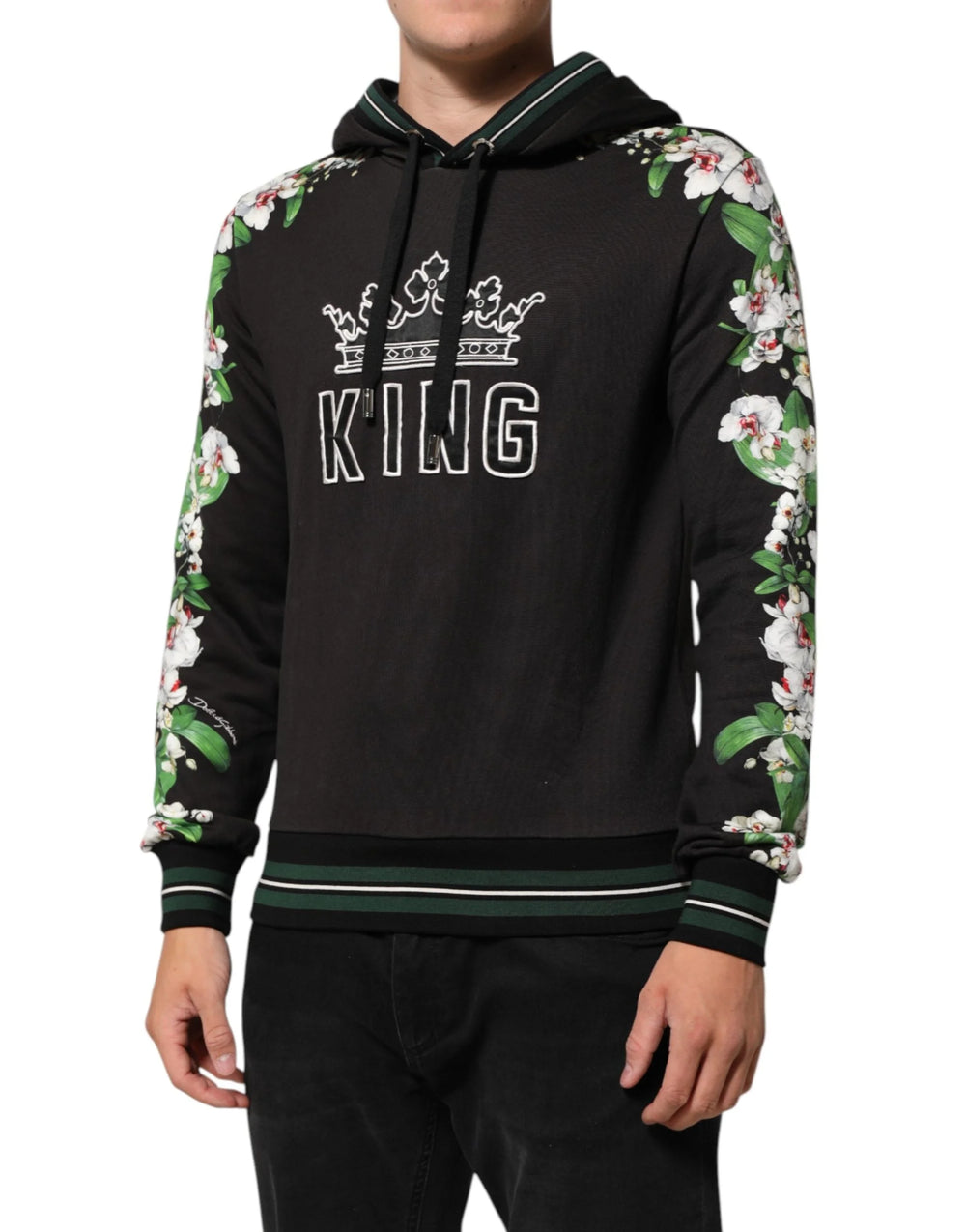 Dolce & Gabbana KING Black Orchid Floral Crown Logo Hoodie Sweater - Hoodies