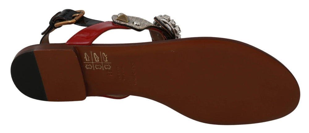 Dolce & Gabbana Leather Ayers Crystal Sandals Flip Flops Shoes - Sandals