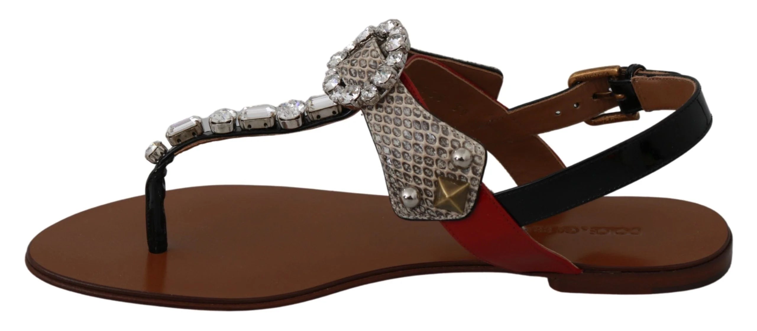 Dolce & Gabbana Leather Ayers Crystal Sandals Flip Flops Shoes - Sandals
