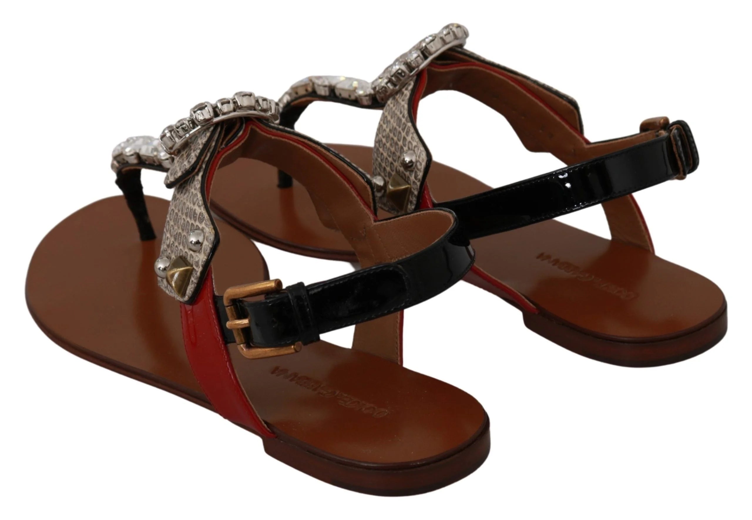 Dolce & Gabbana Leather Ayers Crystal Sandals Flip Flops Shoes - Sandals