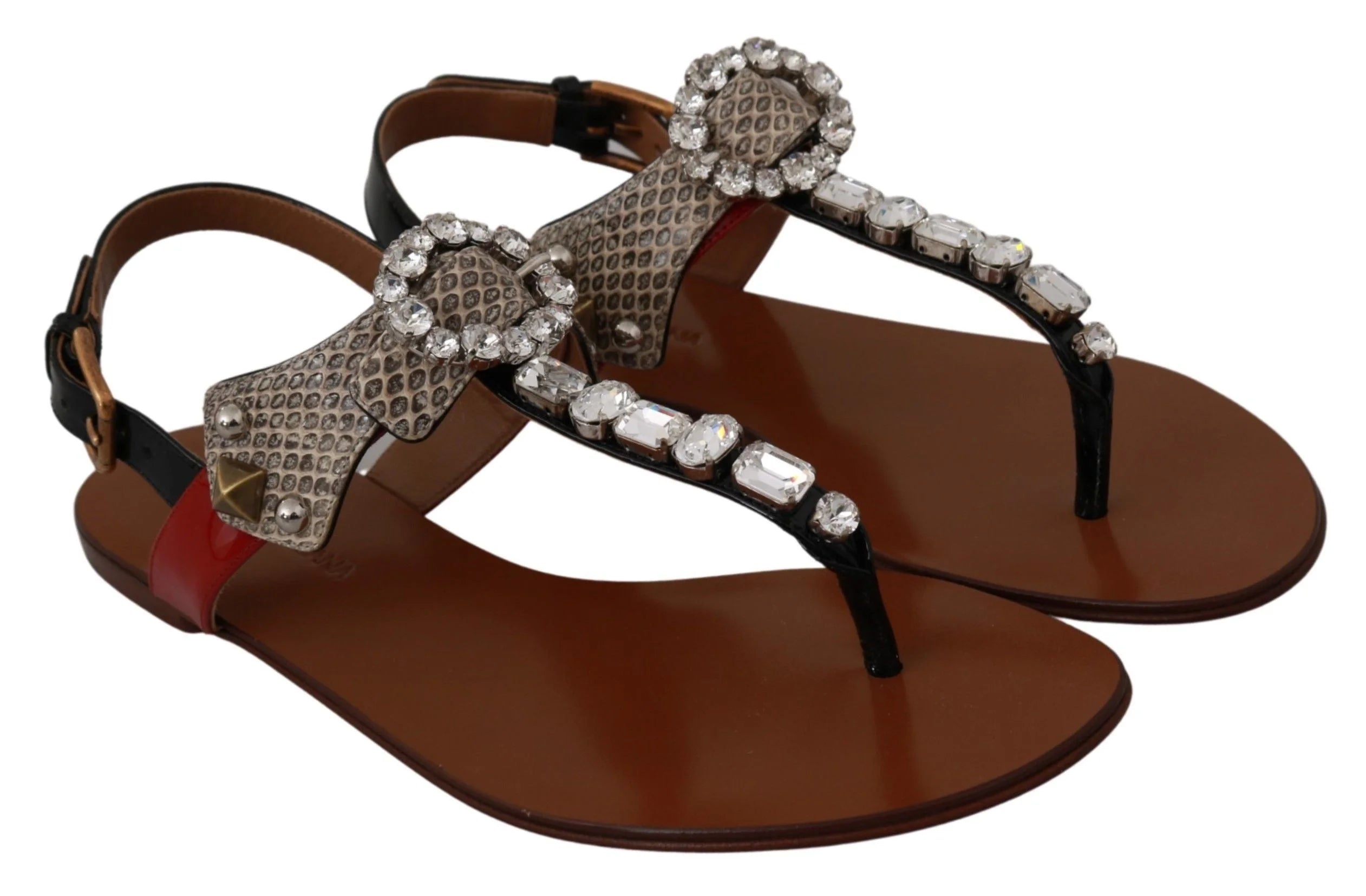 Dolce & Gabbana Leather Ayers Crystal Sandals Flip Flops Shoes - Sandals