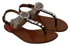 Dolce & Gabbana Leather Ayers Crystal Sandals Flip Flops Shoes - Sandals