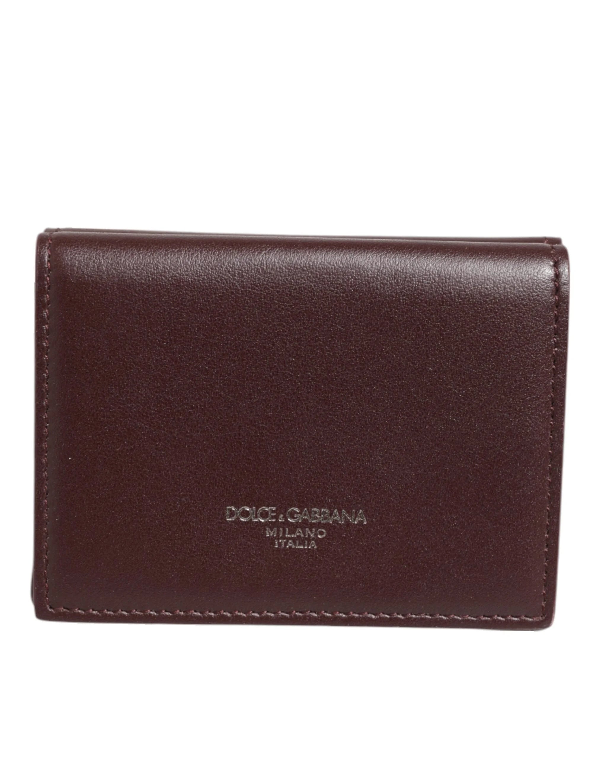Dolce & Gabbana Leather Embossed Logo Trifold Men Card Holder Dark Brown - Card Cases