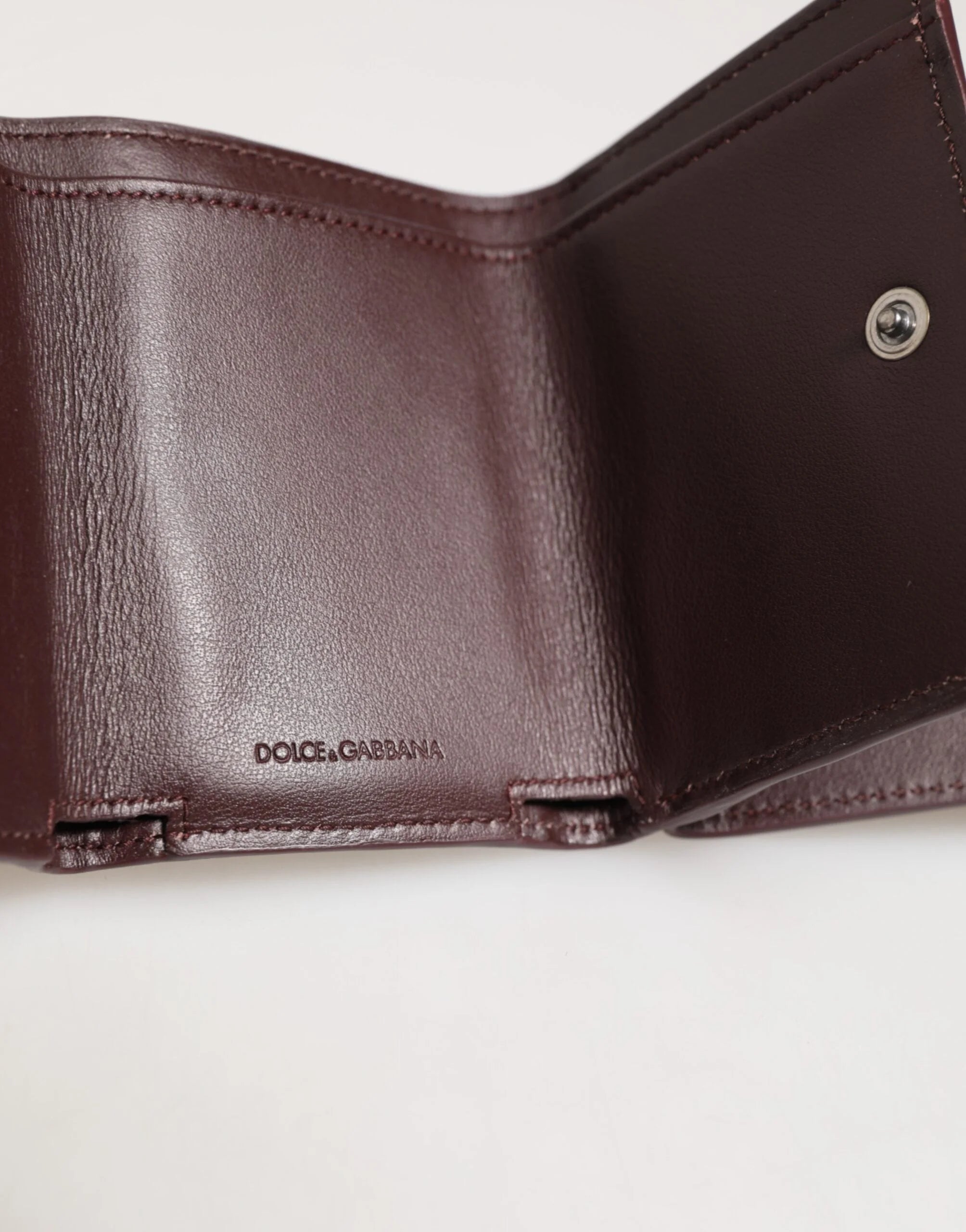 Dolce & Gabbana Leather Embossed Logo Trifold Men Card Holder Dark Brown - Card Cases