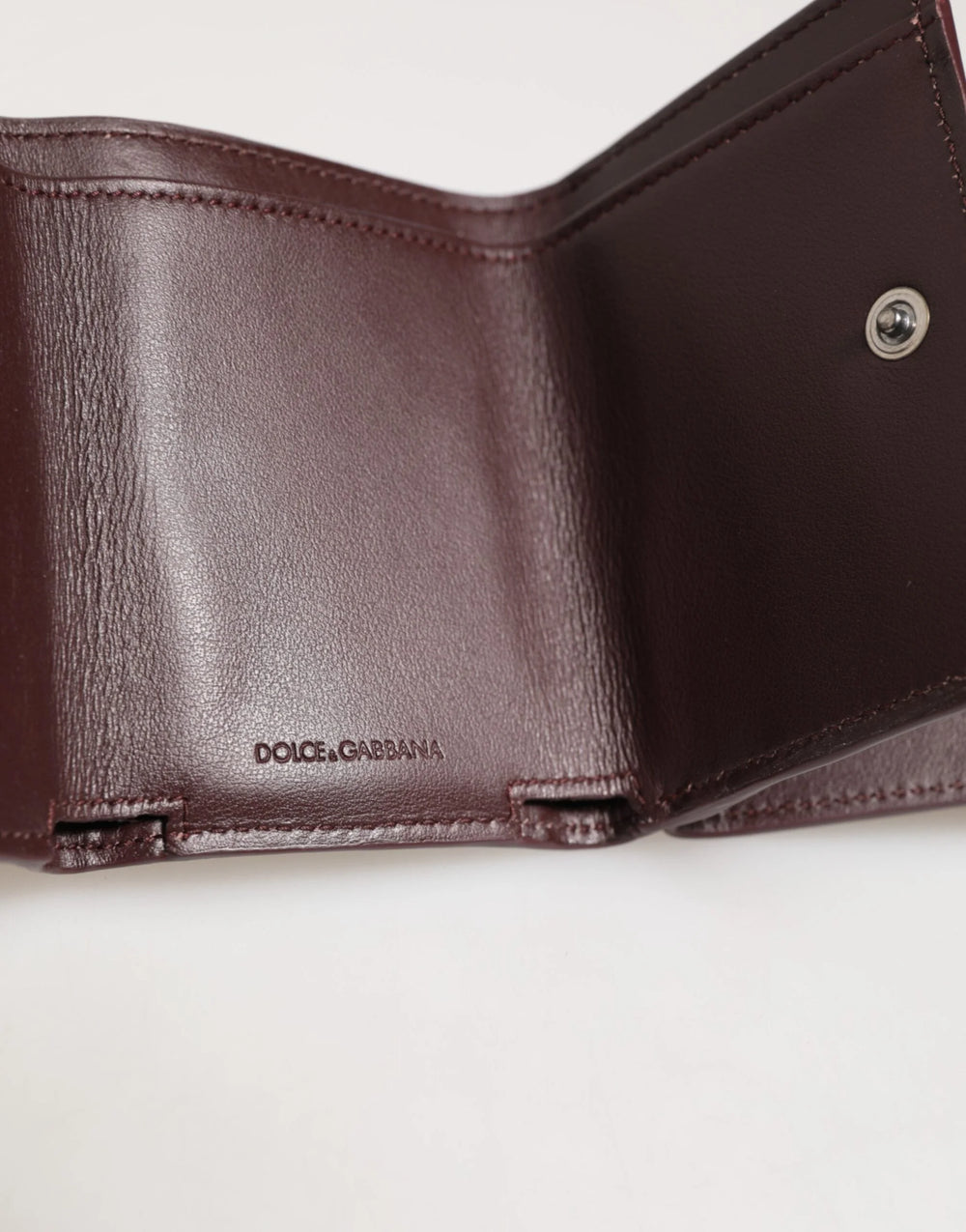 Dolce & Gabbana Leather Embossed Logo Trifold Men Card Holder Dark Brown - Card Cases