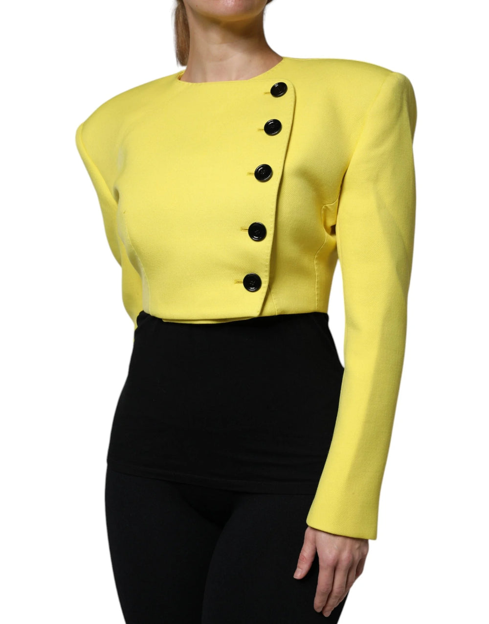 Dolce & Gabbana Lemon Yellow Wool Long Sleeves Cropped Coat Jacket - Bolero Jackets