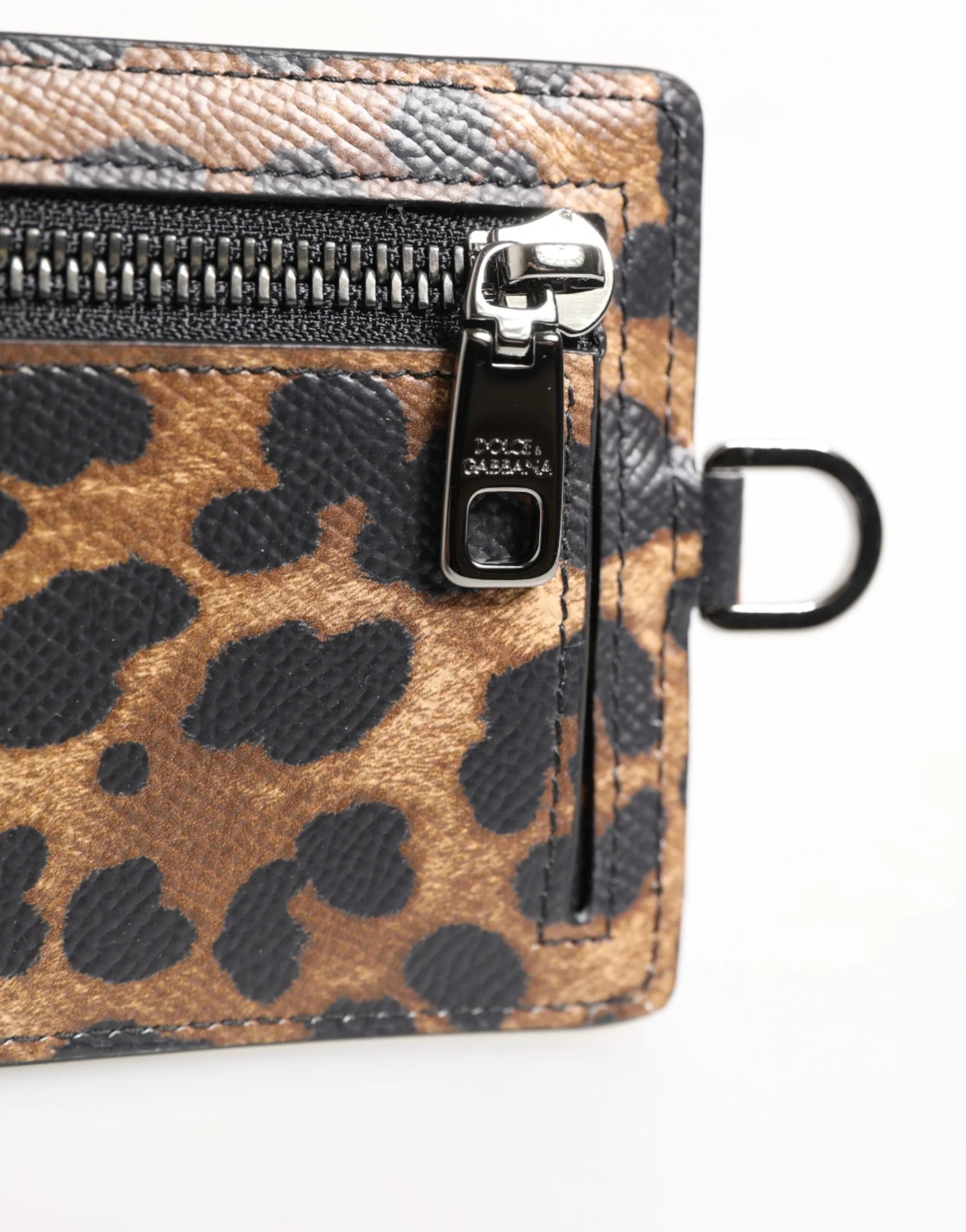 Dolce & Gabbana Leopard Print Leather Embossed Lanyard Card Holder Wallet - Card Cases