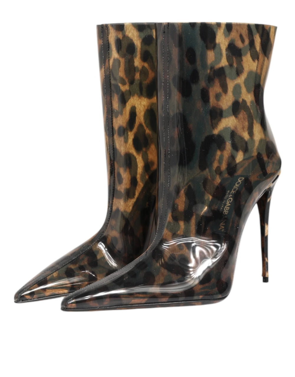 Dolce & Gabbana Leopard Print PVC Pointed Toe Boots Shoes - EU39/US8.5 - Boots