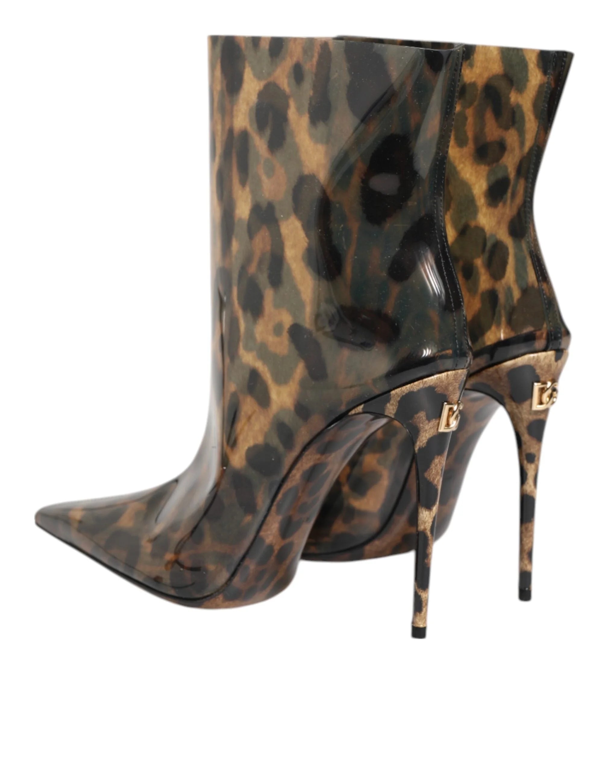 Dolce & Gabbana Leopard Print PVC Pointed Toe Boots Shoes - EU39/US8.5