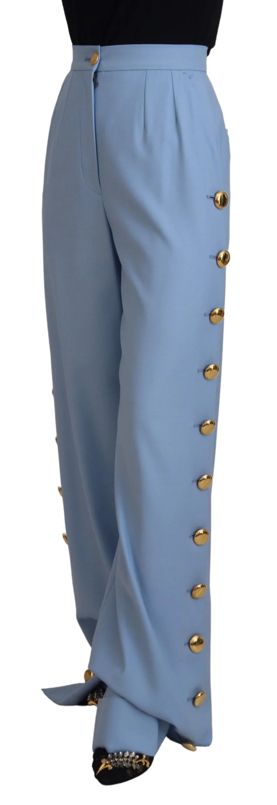 Dolce & Gabbana Light Blue Button Wide Leg Pants - IT40|S - Trousers