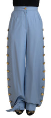 Dolce & Gabbana Light Blue Button Wide Leg Pants - IT40|S - Trousers