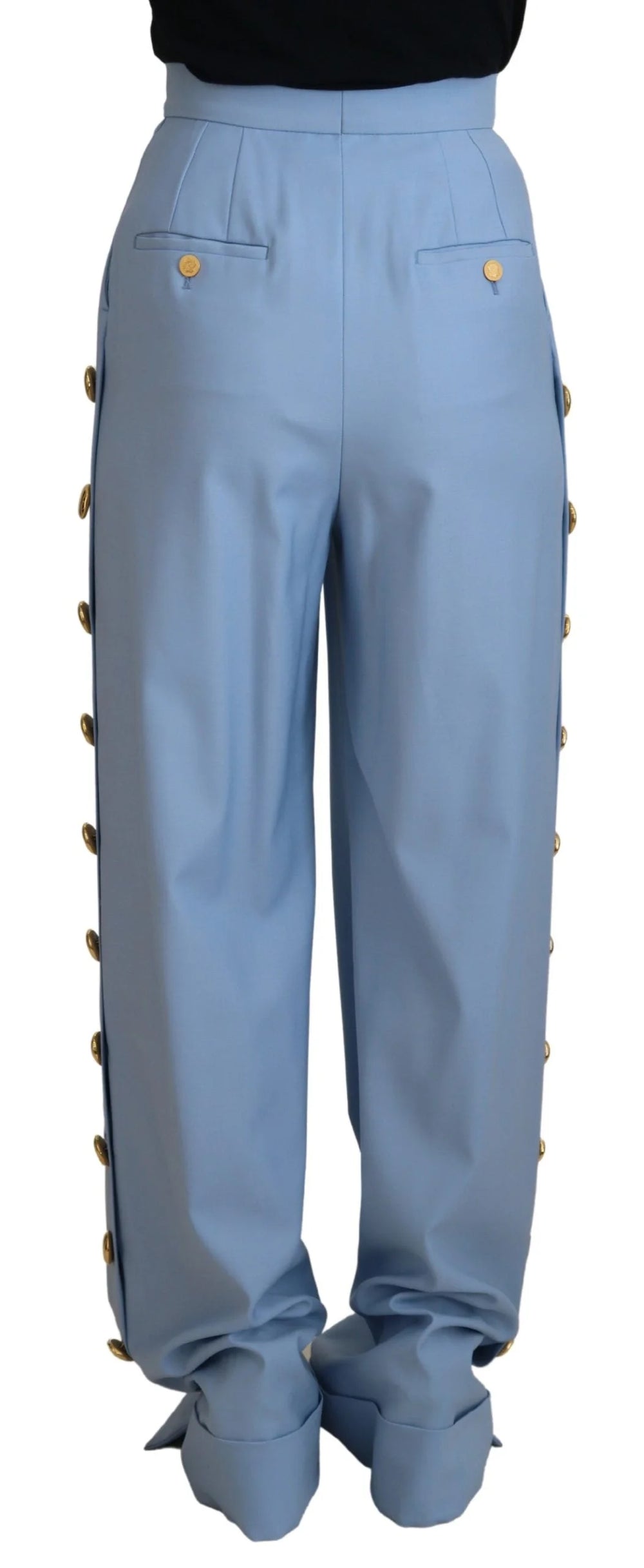 Dolce & Gabbana Light Blue Button Wide Leg Pants - IT40|S - Trousers