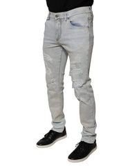 Dolce & Gabbana Light Blue Cotton Blend Tattered Skinny Denim Jeans - Jeans