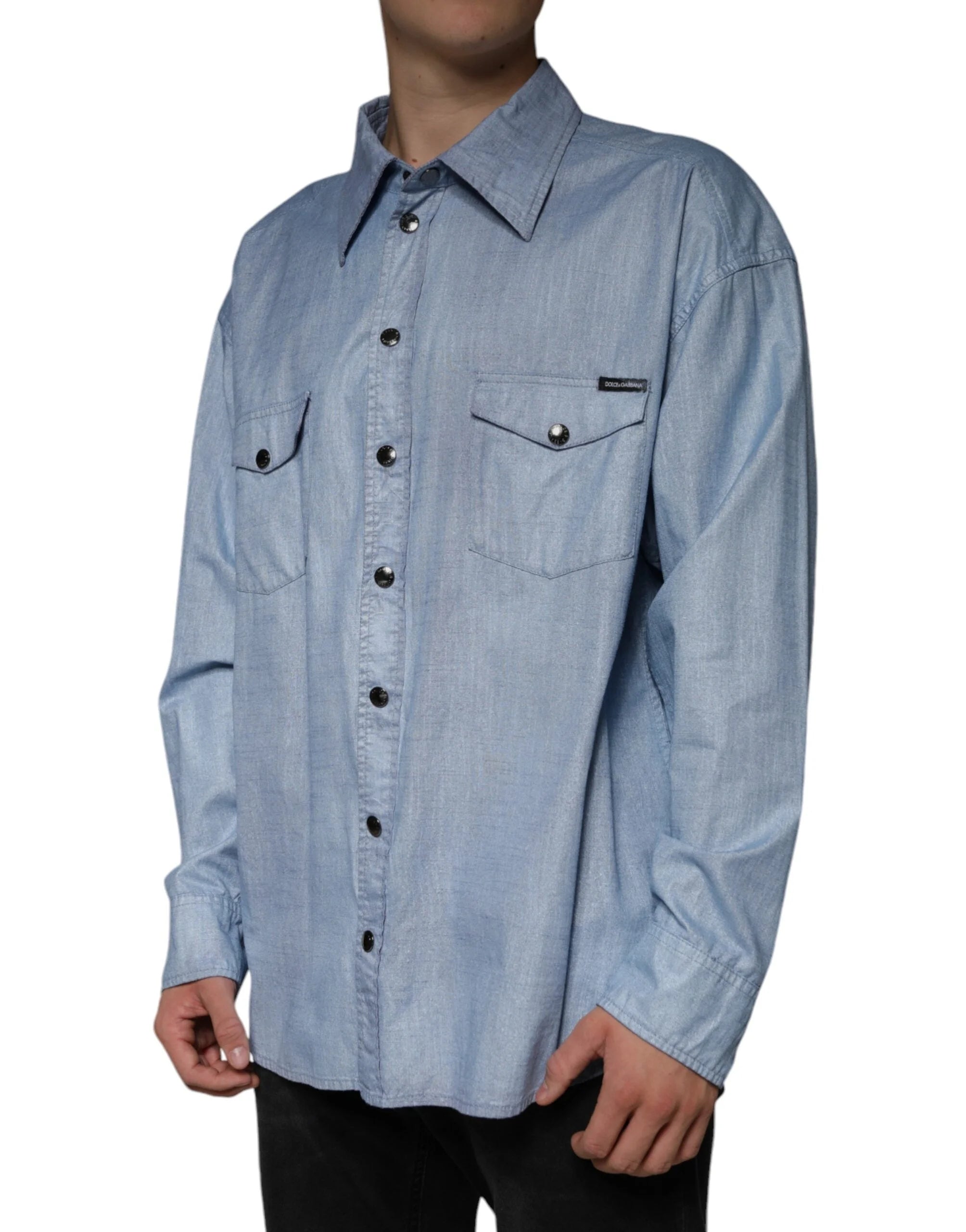 Dolce & Gabbana Light Blue Cotton Button Down Casual Shirt - IT39 | S - Shirts