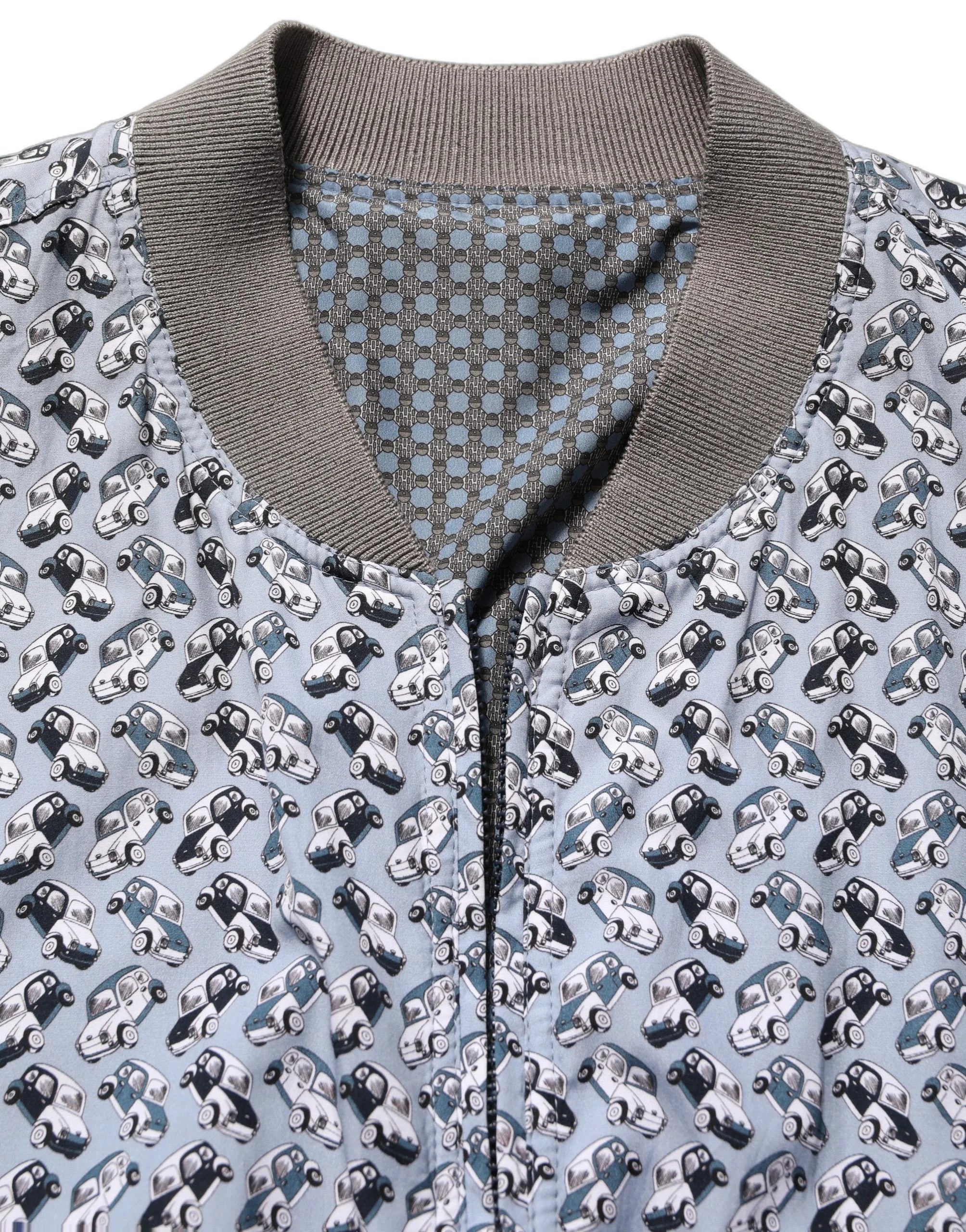 Dolce & Gabbana Light Blue Cotton Car Print Bomber Jacket