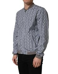 Dolce & Gabbana Light Blue Cotton Car Print Bomber Jacket
