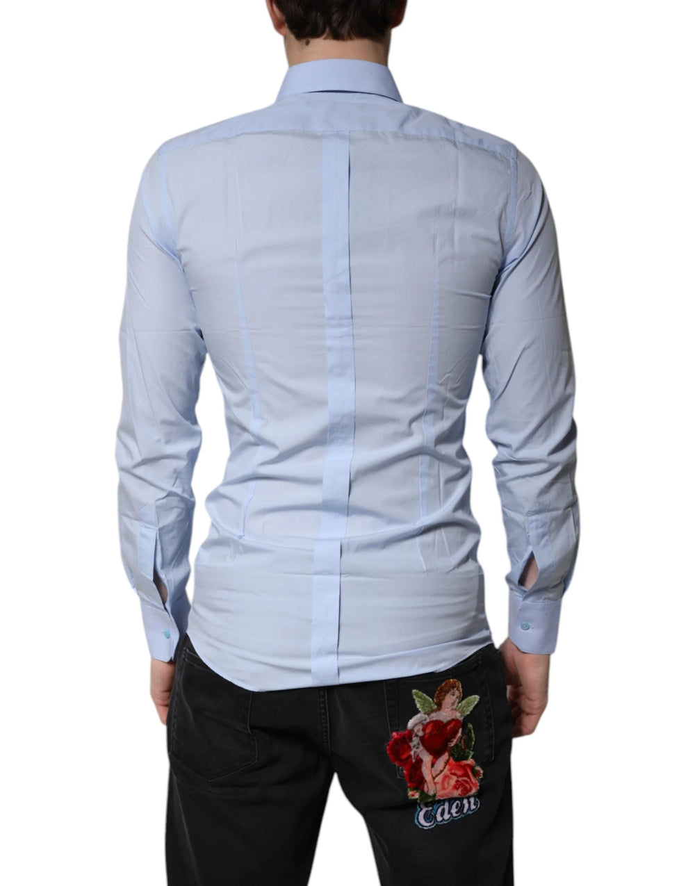 Dolce & Gabbana Light Blue Cotton GOLD Dress Formal Shirt - IT38 | XS - Shirts