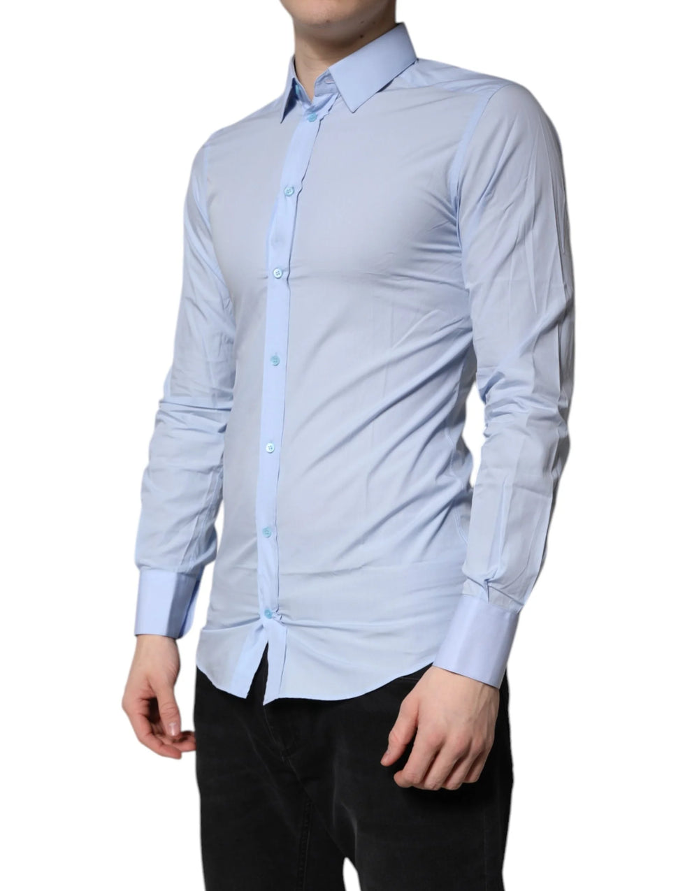 Dolce & Gabbana Light Blue Cotton GOLD Dress Formal Shirt - IT38 | XS - Shirts