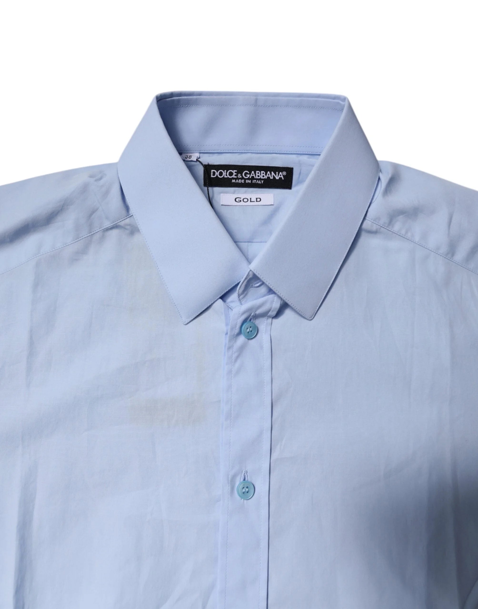 Dolce & Gabbana Light Blue Cotton GOLD Dress Formal Shirt - IT38 | XS - Shirts
