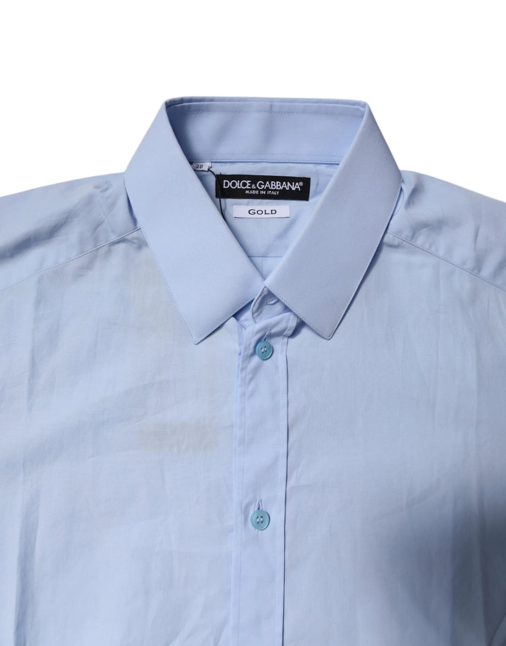 Dolce & Gabbana Light Blue Cotton GOLD Dress Formal Shirt - IT38 | XS - Shirts