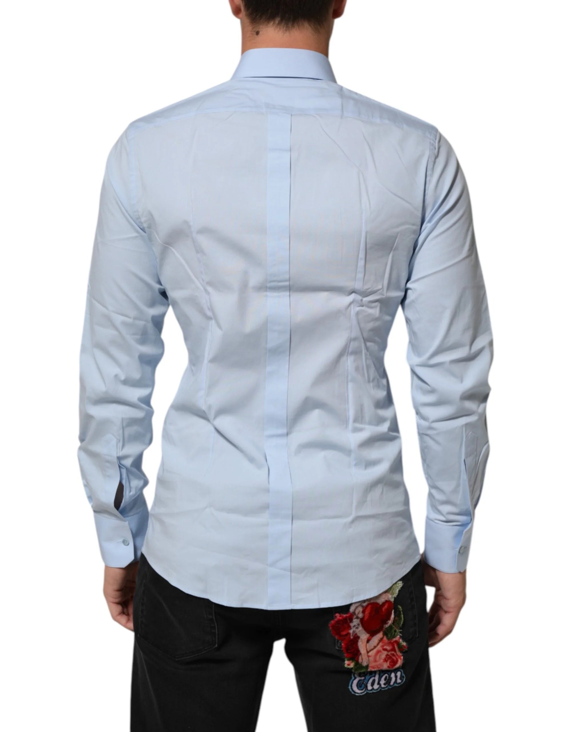 Dolce & Gabbana Light Blue Cotton GOLD Formal Men Dress Shirt - IT39 | S - Shirts