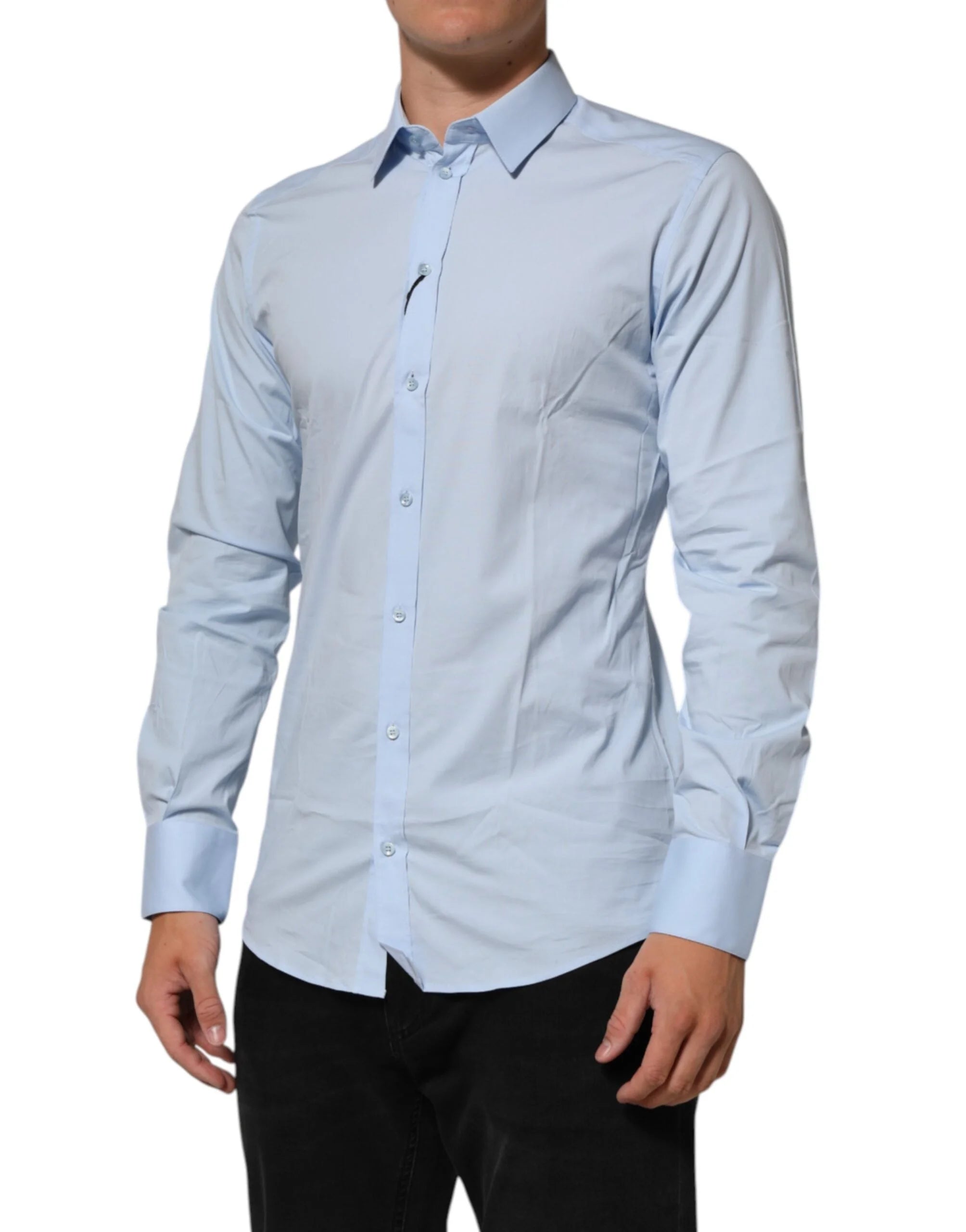 Dolce & Gabbana Light Blue Cotton GOLD Formal Men Dress Shirt - IT39 | S - Shirts