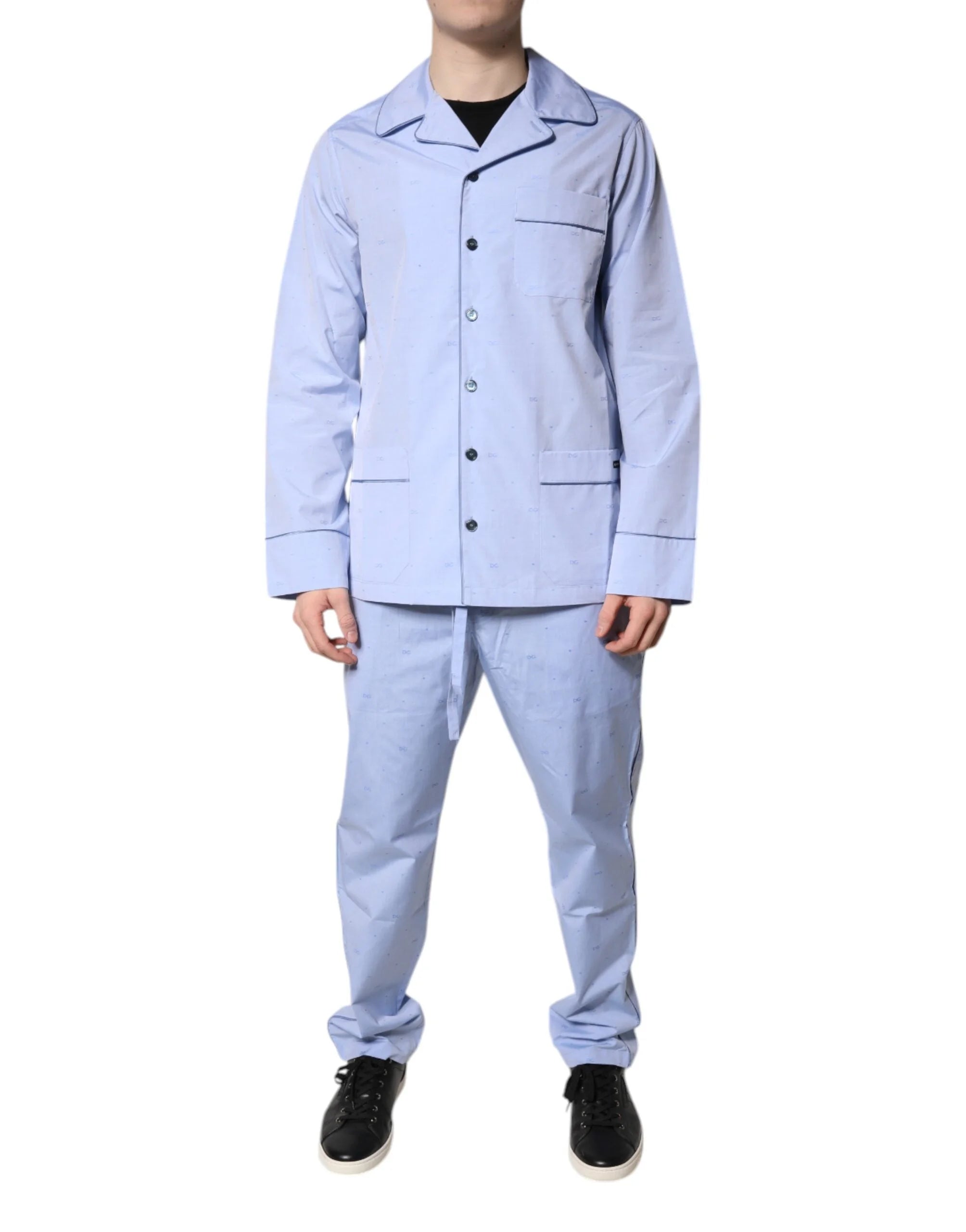 Dolce & Gabbana Light Blue DG Logo Cotton Men Pajama Set Sleepwear - Pajamas