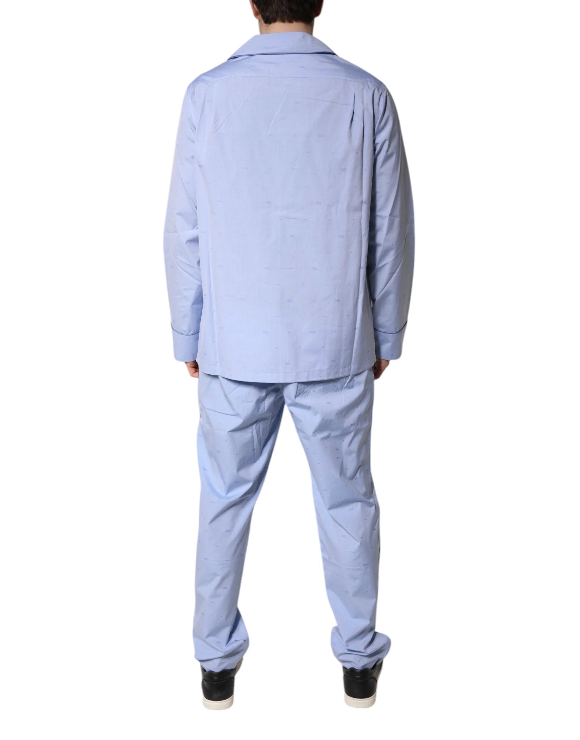 Dolce & Gabbana Light Blue DG Logo Cotton Men Pajama Set Sleepwear - Pajamas