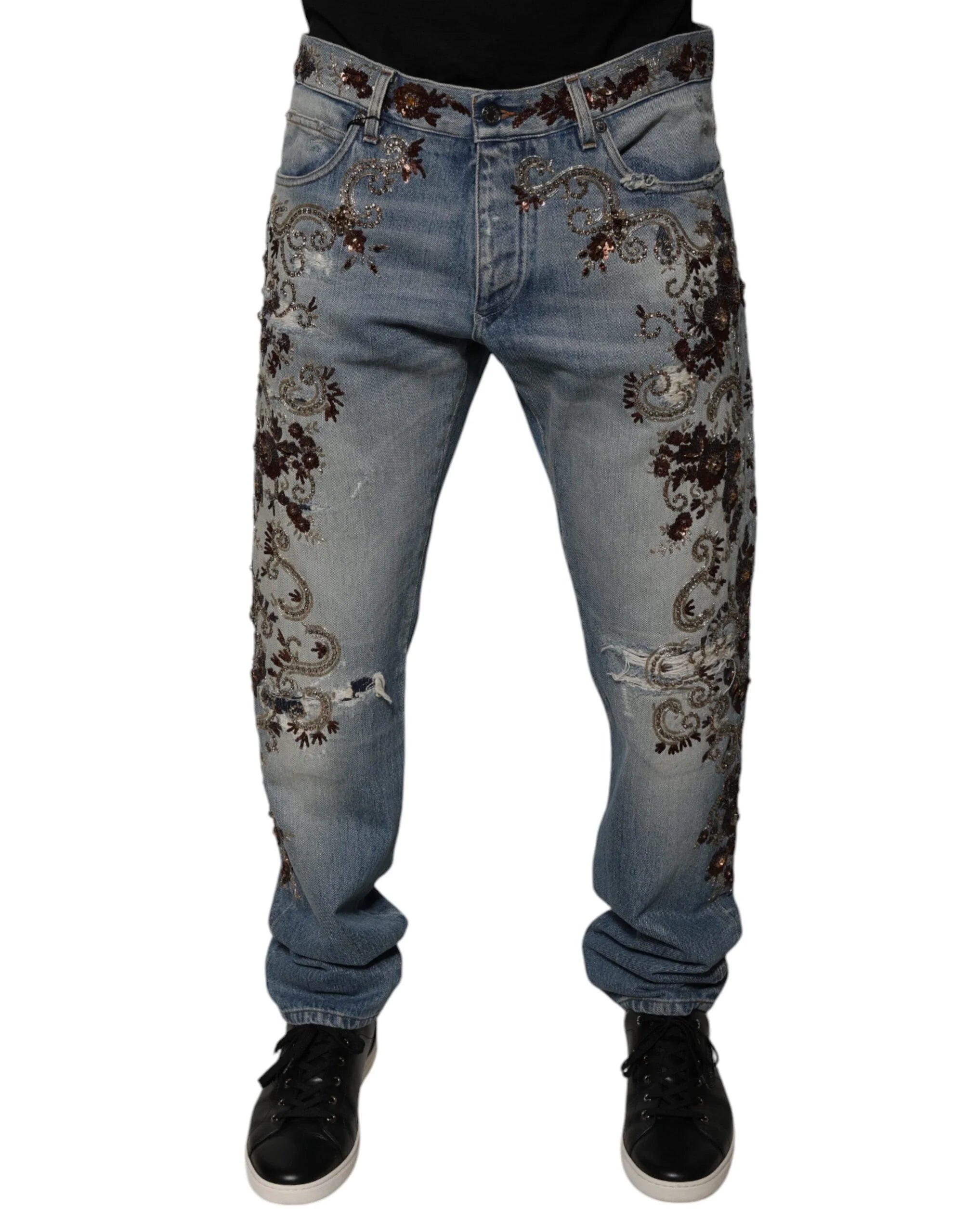 Dolce & Gabbana Light Blue Embroidered Skinny Denim Jeans - IT52 | XL - Jeans
