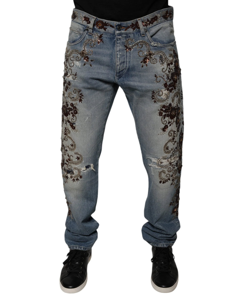 Dolce & Gabbana Light Blue Embroidered Skinny Denim Jeans - IT52 | XL - Jeans