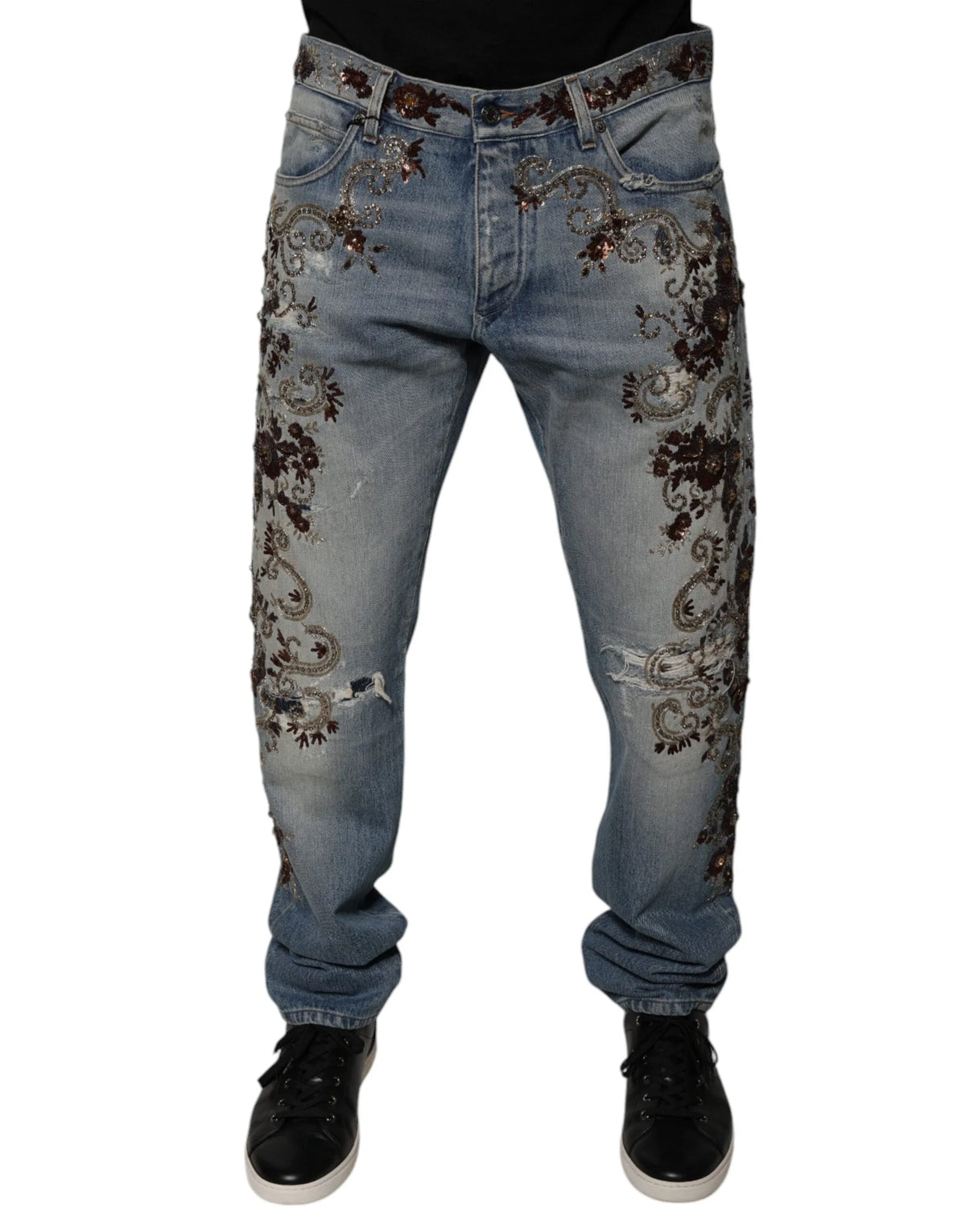 Dolce & Gabbana Light Blue Embroidered Skinny Denim Jeans - IT52 | XL - Jeans