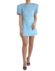 Dolce & Gabbana Light Blue Floral Jacquard Puff Sleeve Mini Dress - IT44 | L - Dresses