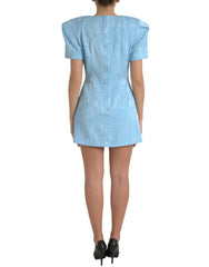 Dolce & Gabbana Light Blue Floral Jacquard Puff Sleeve Mini Dress - IT44 | L - Dresses