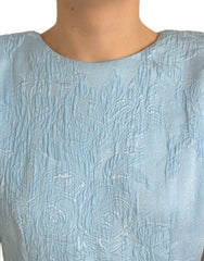 Dolce & Gabbana Light Blue Floral Jacquard Puff Sleeve Mini Dress - IT44 | L - Dresses