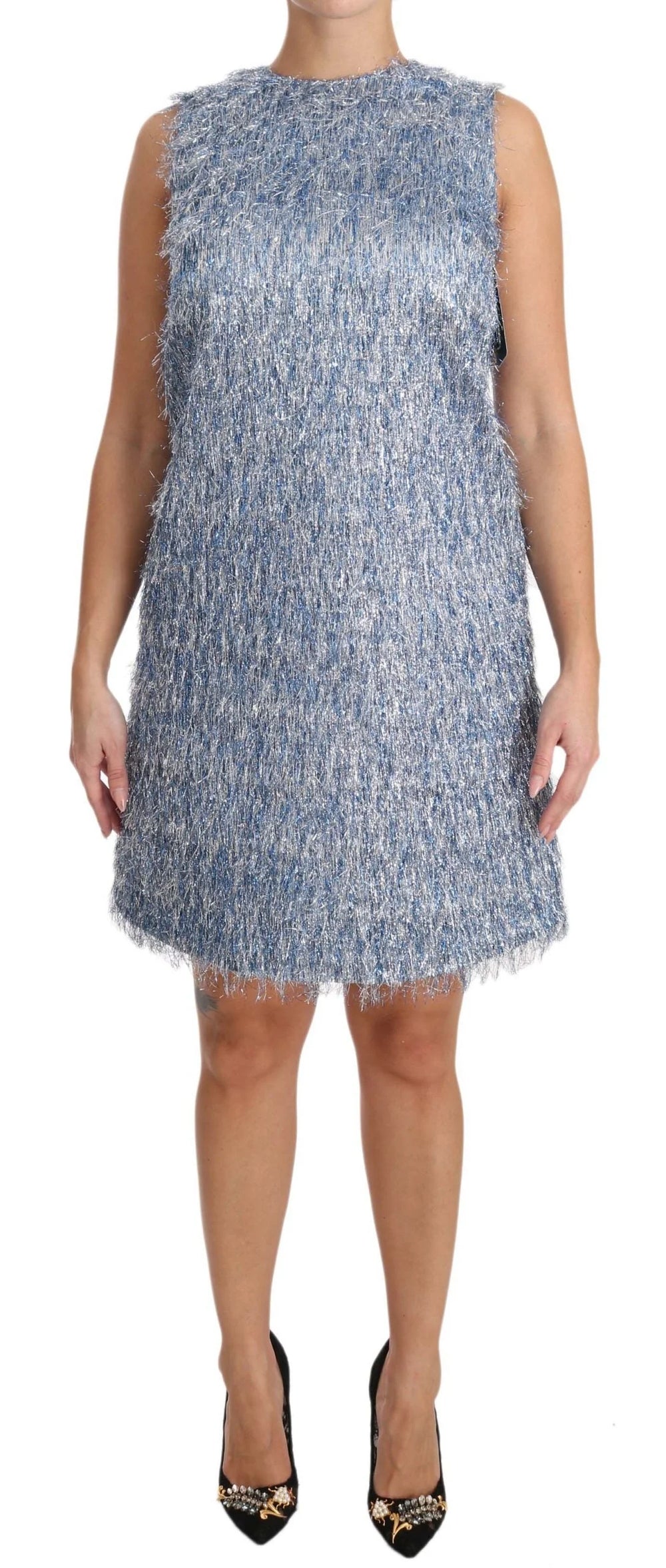 Dolce & Gabbana Light Blue Fringe Shift Gown Dress - Dresses