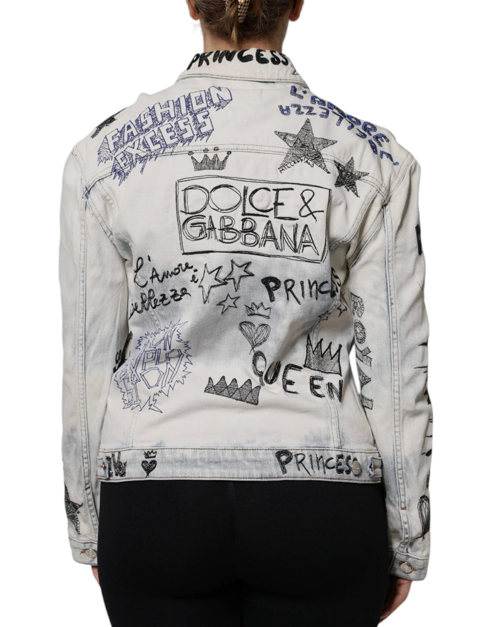 Dolce & Gabbana Light Blue Graffiti Button Down Denim Jacket - IT40|S - Trucker Jackets