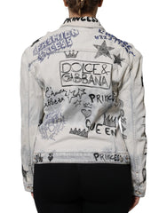Dolce & Gabbana Light Blue Graffiti Button Down Denim Jacket - IT40|S - Trucker Jackets