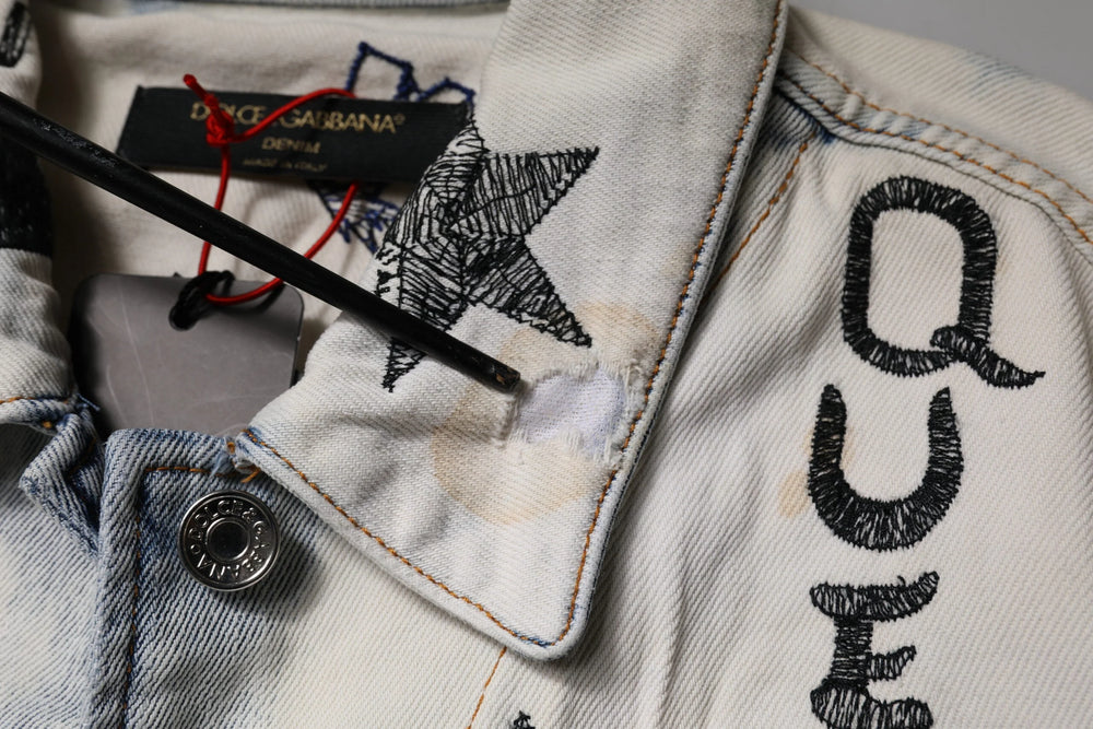 Dolce & Gabbana Light Blue Graffiti Button Down Denim Jacket - IT40|S - Trucker Jackets