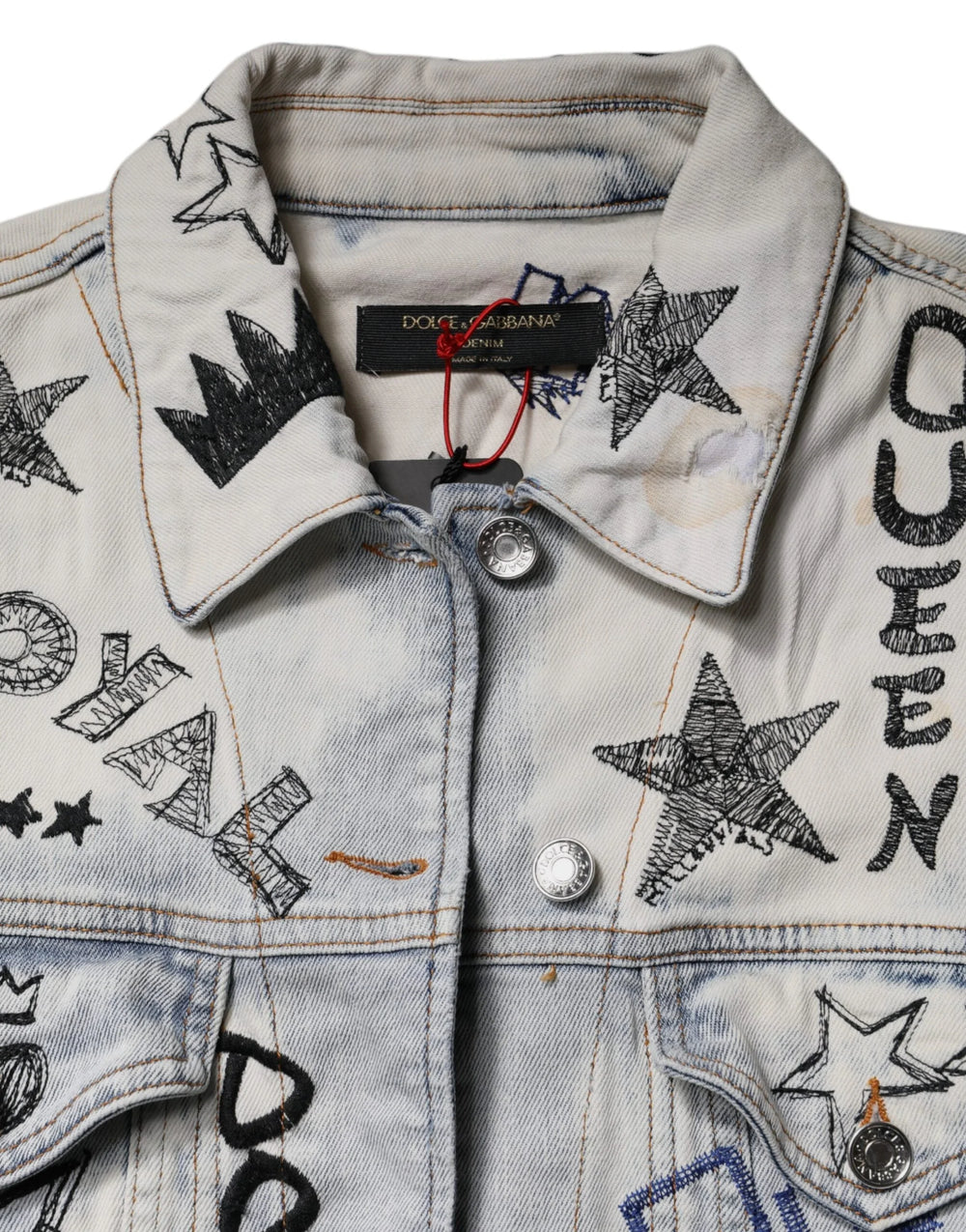 Dolce & Gabbana Light Blue Graffiti Button Down Denim Jacket - IT40|S - Trucker Jackets