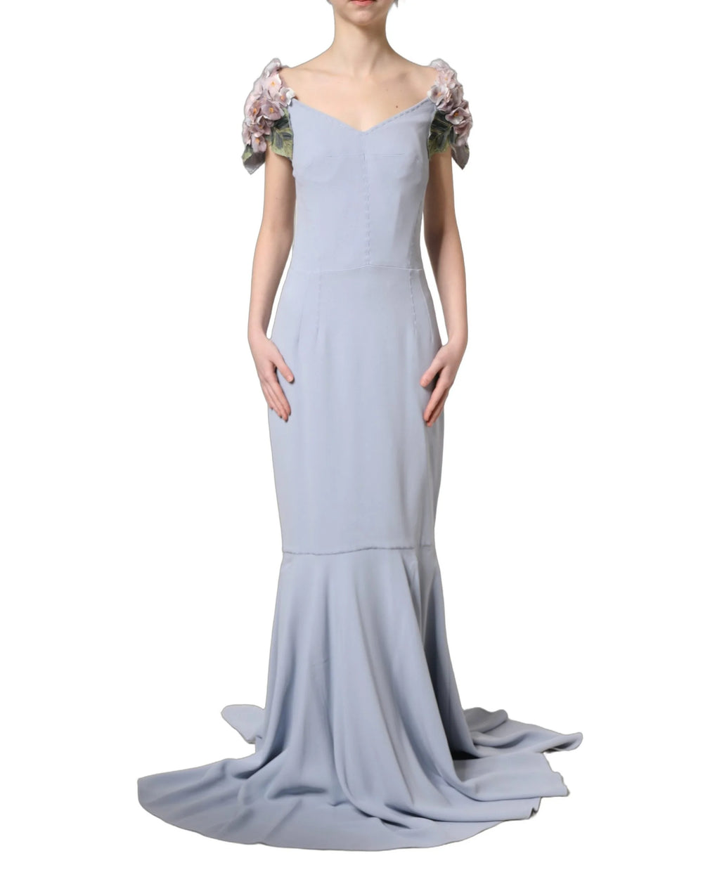 Dolce & Gabbana Light Blue Hydrangea Embellished Cap Sleeve Dress - IT38 | XS