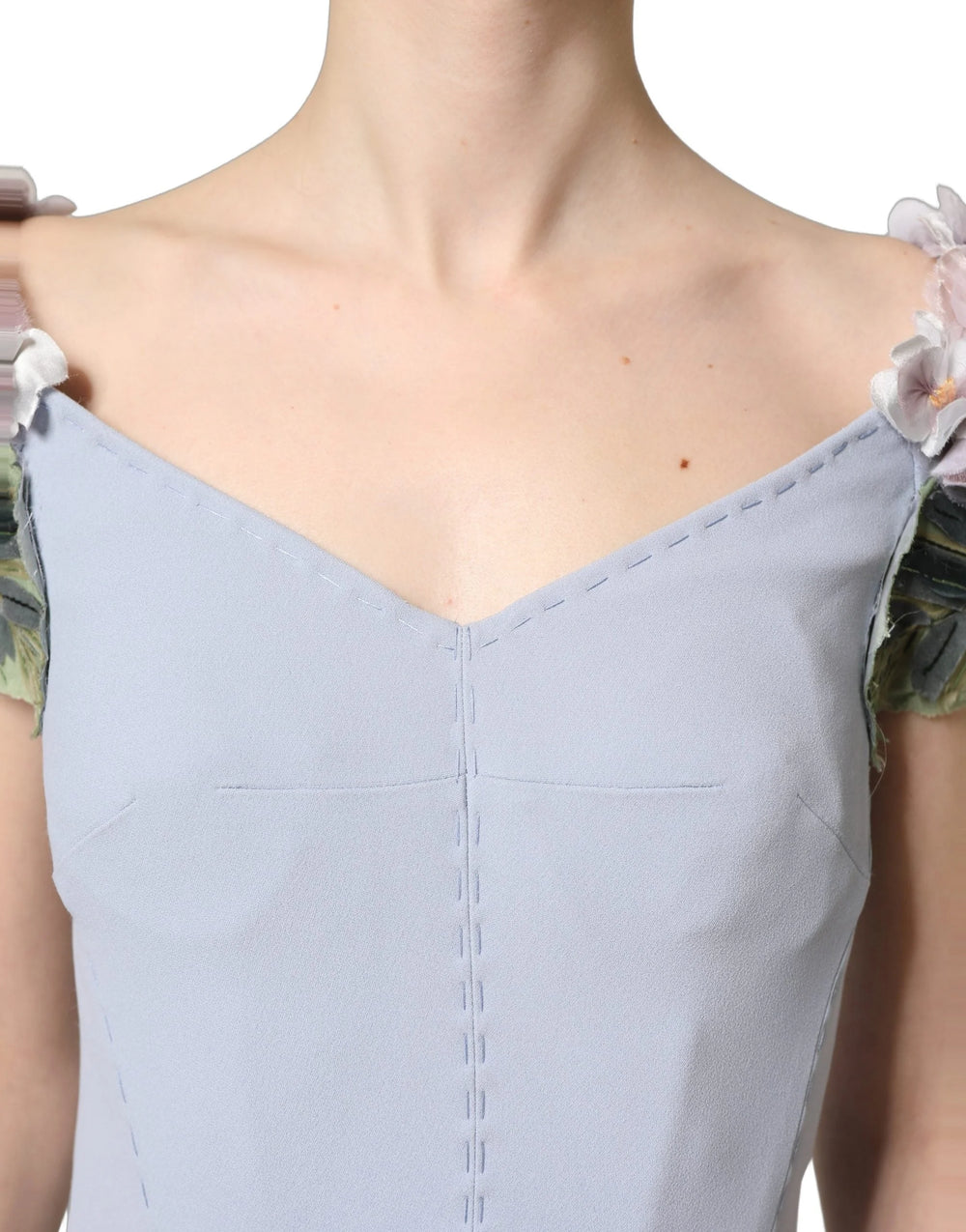 Dolce & Gabbana Light Blue Hydrangea Embellished Cap Sleeve Dress - IT38 | XS