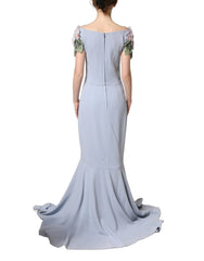 Dolce & Gabbana Light Blue Hydrangea Embellished Cap Sleeve Dress - IT38 | XS